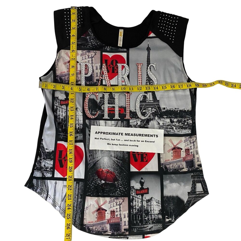 Occasion Top Womens XL Paris Chic Pop Art Collage Print Eiffel Tower Y2k Glitzy - Picture 4 of 10